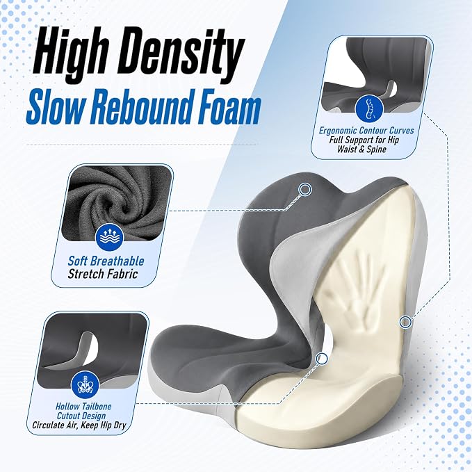 Truck Seat Cushion and Headrest Set for Long Driving - Memory Foam Car Seat Driver Cushion for Tailbone, Back & Sciatica Pain Relief, Ergonomic Lumbar Support for Semi Truck - Drak Gray