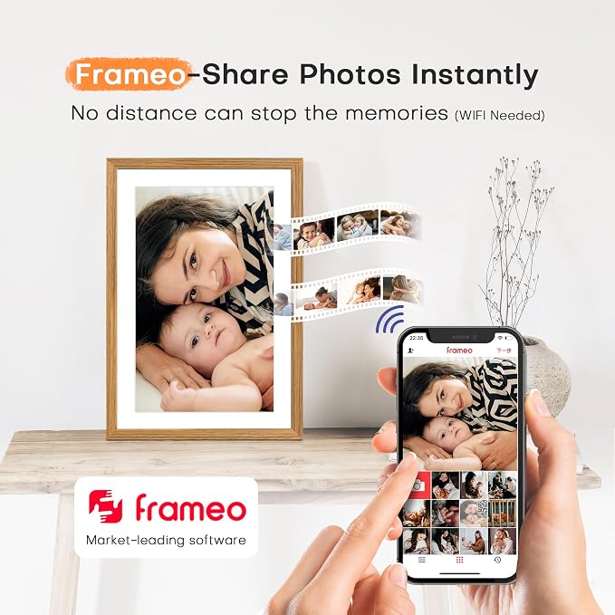 Digital Picture Frame Frameo, 10.1 Inch Digital Photo Frame WiFi, Electric Slideshow Frame 1280 * 800IPS Touch Screen, Auto-Rotate, Share Videos Pictures, 32GB Memory, Gifts for Mom