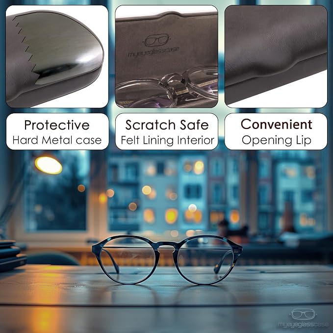 MyEyeglassCase Men Small Glasses case - Eyeglasses Hard Shell Holder Pouch & Cloth-Reading Slim & Narrow Case Heavy Duty