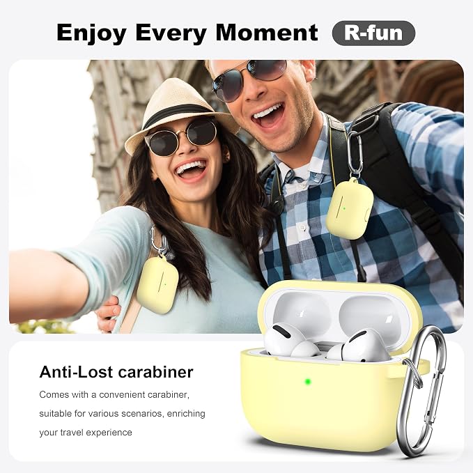 R-fun for AirPods Pro 2 Case, Soft Silicone Protective Cover with Keychain and Cleaning Pen, Compatible with AirPods Pro 2nd/1st Generation, Supports Wireless Charging, Cream Yellow
