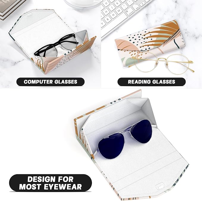 Sunglasses Case, Foldable Glasses Case, Magnetic PU Leather Hard Shell Folding Eyeglass Holder Box, Collapsible Unisex