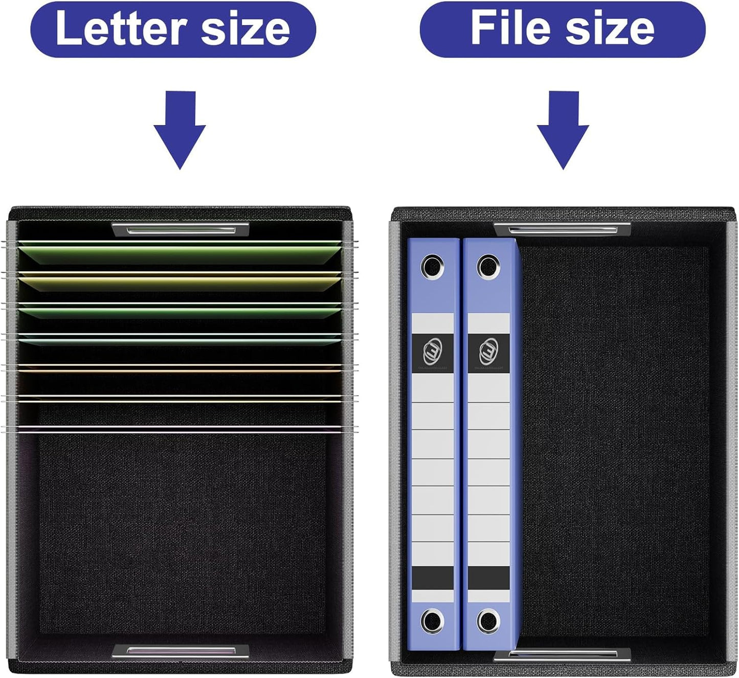 Huolewa File Organizer Box with Lid, Collapsible Leather File Folder Organizer for Office Document Storage, Filing Box with Plastic Slide for Letter/Legal Size Hanging Files,Navy Blue