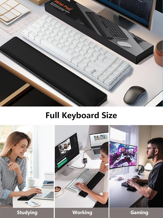 TopMade Keyboard Wrist Rest, Cooling Gel & Upgrade Soft Memory Foam Design Wrist Support for Keyboard, Full-Size Keyboard Hand Rest Pad, Ergonomic Palm Rest for Long Hours of Work, Gaming, Black