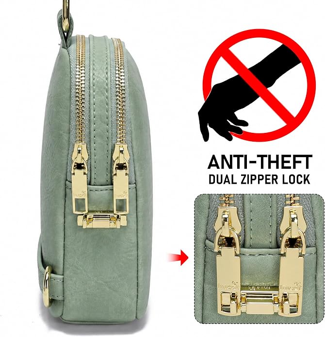Anti Theft Crossbody Bag for Women, Small RFID Blocking Sling Purse with Zipper Lock for Travel, Vegan Leather