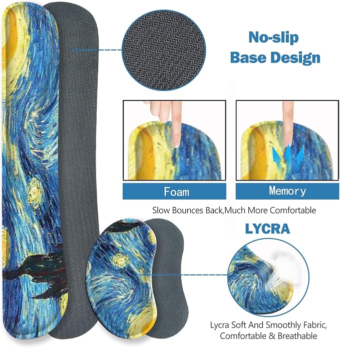 ToLuLu Large Mouse Pad, Memory Foam Keyboard Mouse Wrist Rest Support Set | Ergonomic Desk Mat with Stitched Edges, Gaming Extended Non-Slip Base Mousepad for Home Office, Van Gogh Starry Night