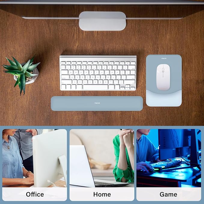 MOSISO Wrist Rest Support Mouse Pad & Keyboard Set, Aquamarine | Rectangular Ergonomic Mousepad, Non-Slip Base, Home/Office Pain Relief & Easy Typing, Neoprene Cloth & Raised Silicone Lining