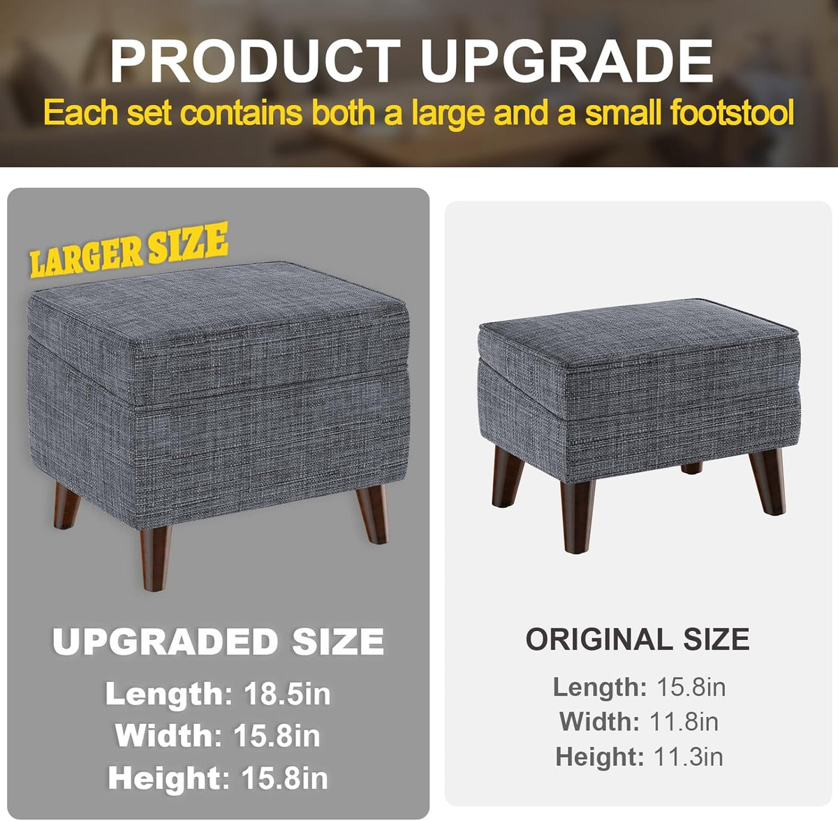 Storage Ottomans with Adjustable Cover, BOGO, Step Stool, Footrest and Seat, Ottoman Foot Rest Set for Living Room, Bedroom, Dorm, Light Gray