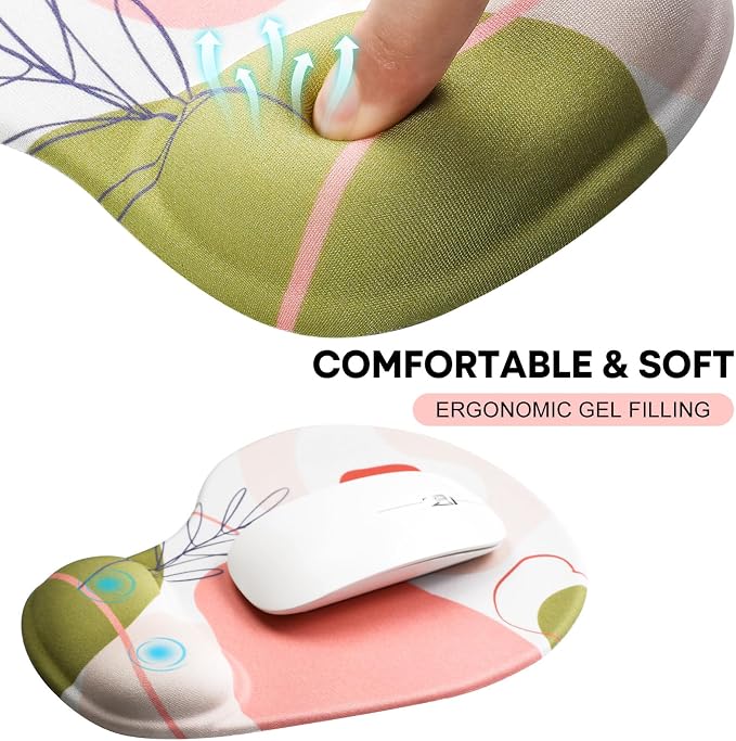 JIKIOU Ergonomic Mouse Pad with Gel Wrist Rest 2 Pack, Portable Small Rose | Upgraded-Prevent Gel Leakage, Ergonomic Design for Pain Relief, Cooling Gel filled, Smooth Lycra Surface, Non-Slip PU Base