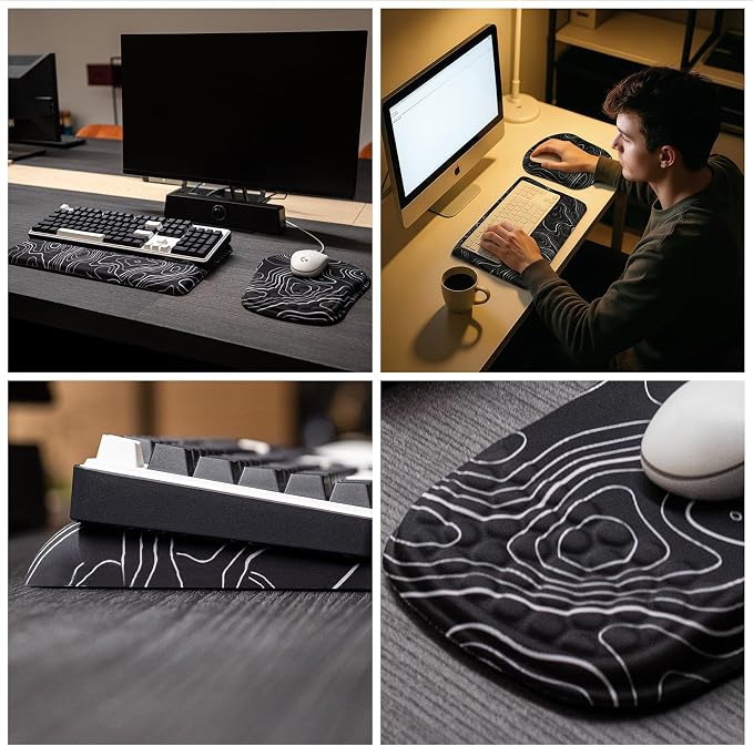 Keyboard Wrist Rest -Ergonomic Keyboard Stand with Wrist Rest- with Carpal Tunnel Pain Relief Massage Bumps and Full Memory Gel Design - Ideal Frequent Computer (Line)