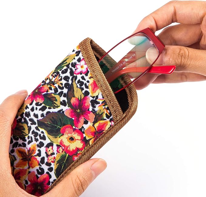 TRIUMPH VISION Reading Glasses Pouch Eyeglass Sleeve Soft Case Slim 3 Pack | Alternative to Bulky Case Lightweight，Neoprene Lined Padded Protect Optical lens Slip in, Cute Pattern Portable for Daily Use