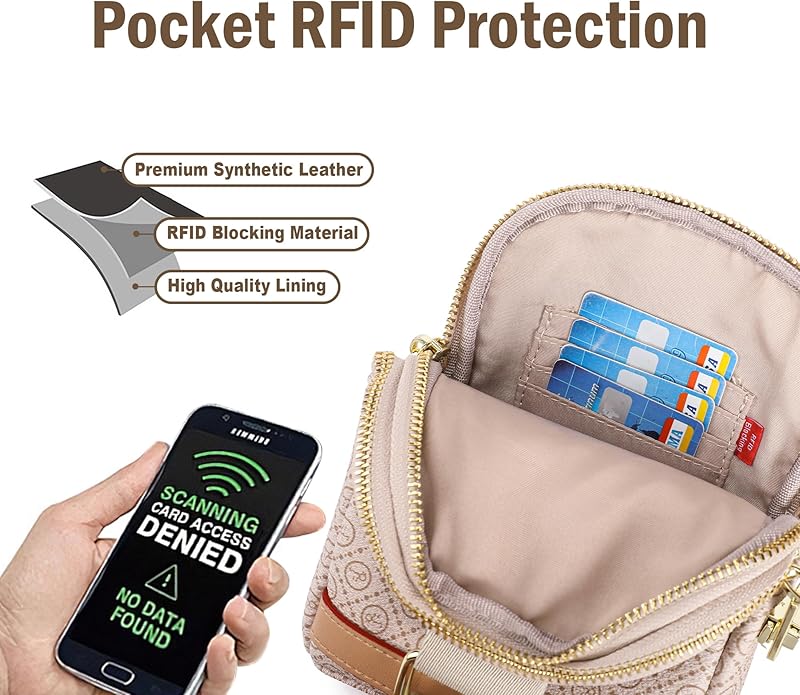 Anti Theft Crossbody Bag for Women, Small RFID Blocking Sling Purse with Zipper Lock for Travel, Vegan Leather