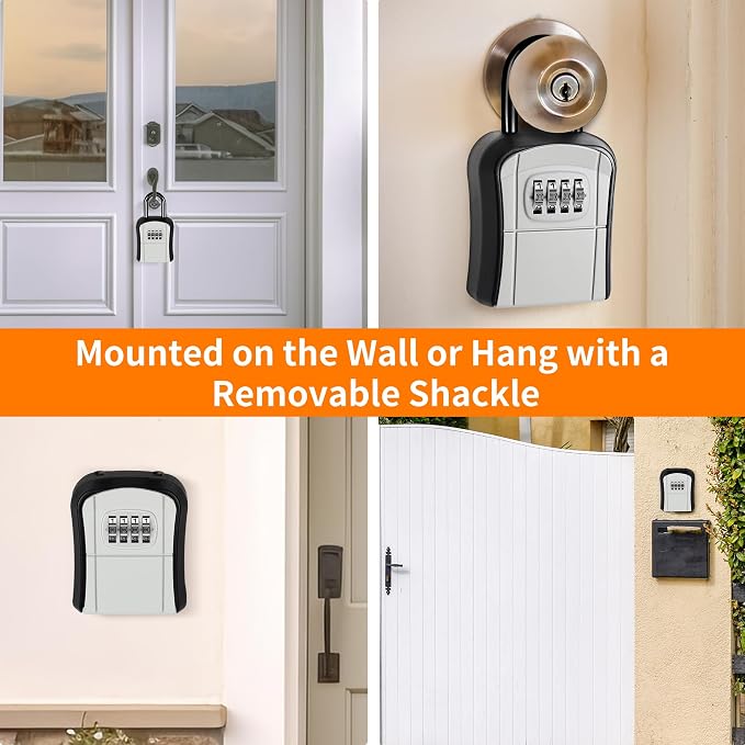 Portable Key Lock Box,Key Holder Safe Security Lock Box for Indoor, Outdoor, Garage, Garden, Store (4 Pack, Grey)