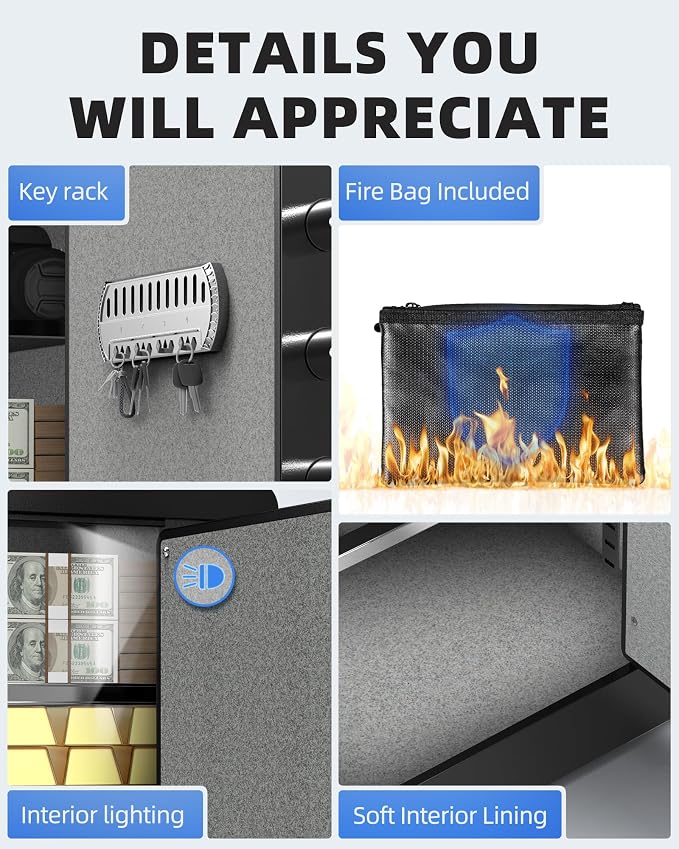 DAYI Safe Box, 1.4 Cubic Feet Home Safe with Fireproof Waterproof Bag, Security Safe Box for Money Cash Valuables, Digital Electronic Keypad, Dual Alarm System, Removable Shelf - D-35