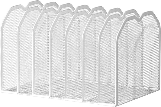 FANXIYQ White 7-Section File Folder Organizer for Desk – Metal Vertical File Holder, Desktop File Organizer Vertical Stand, Letter/A4 Folder Rack, Upright File Sorter, Office Paper Organizer