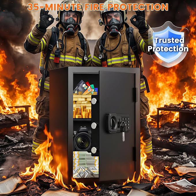 Fireproof Safe Box | 1550℉ 35-Min Real Test Fire Safe | 3.6 Cuft Large Safe | 35Lbs Heavy Duty Fire Safe Box | 3 Quick Access Unlock | Anti-Theft Alarm & Wall Mount | for Home Office Cash Document