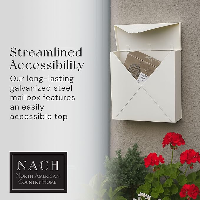 NACH Chicago White Extra Large Mailbox, Rust Resistant Large Mailboxes for Outside Wall Mount, Large Metal Mailbox, Wall Mount Mailbox, Extra Large Capacity Mailbox, 12 x 12 x 4.8 inches, MB-6301WT