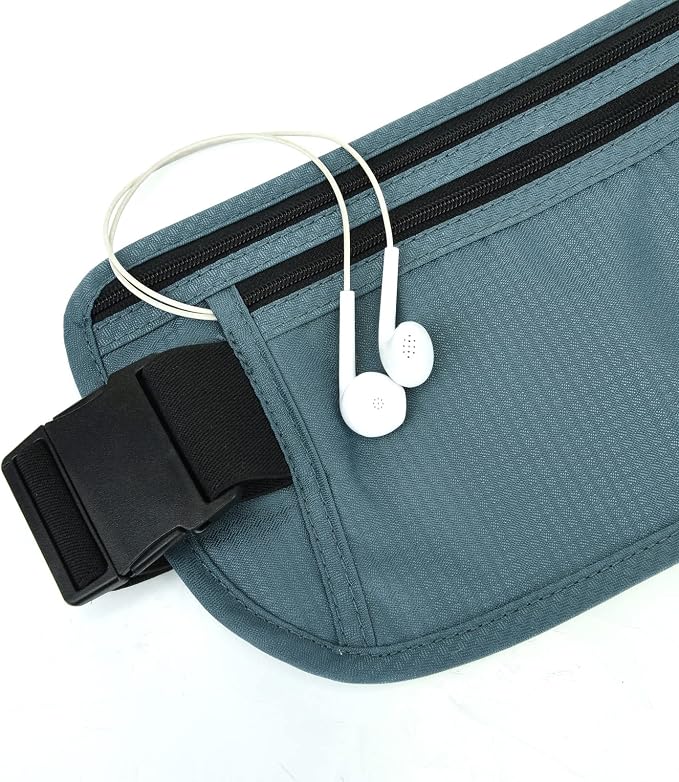 RFID Blocking Money Belt for Men Women, Slim Fanny Pack for Travel，Running,Conceal Waist Wallet for Passport Holder,Phone,Cash(Black Turquoise)