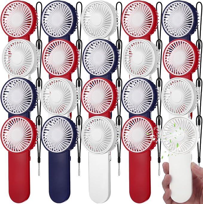 Sumind 20 Pcs Small Personal Portable Fan Mini Handheld Bulk 1 Speed Electric Cute Battery Powered for Neck Lash Makeup Women Men Travel Camping Indoor Outdoor Summer (White,Red,Blue)