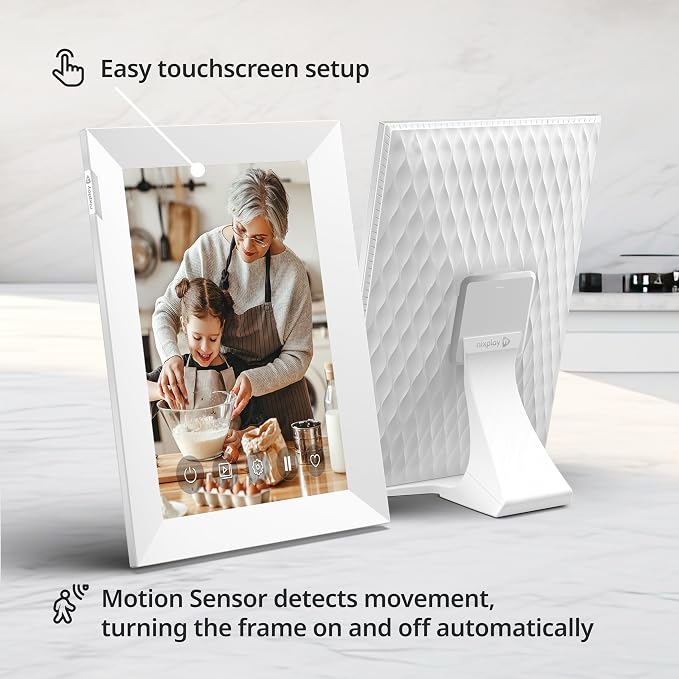 Nixplay Digital Touch Screen Picture Frame - 10.1” Photo Frame, Connecting Families & Friends (White)
