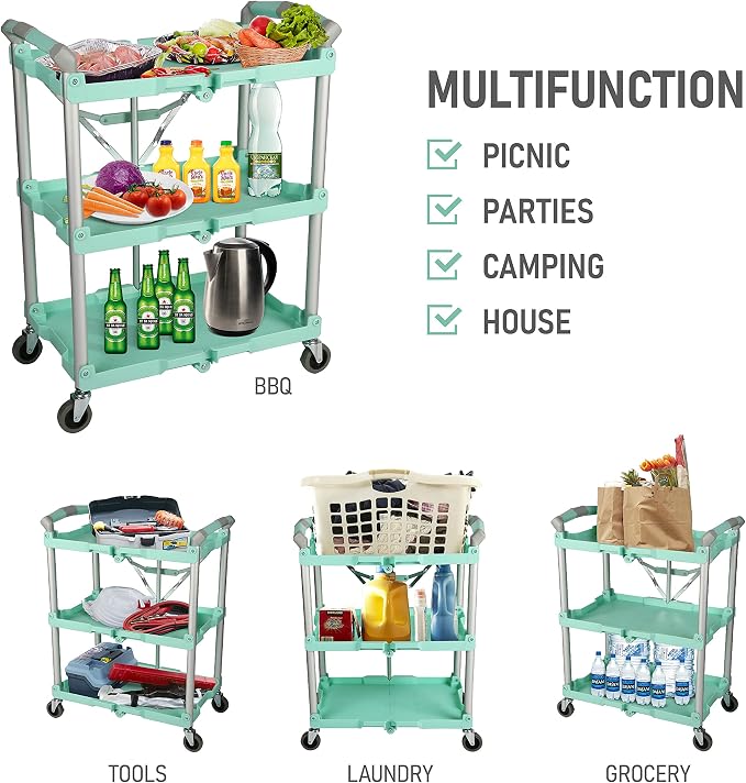 Olympia Tools 89-349 Pack-N-Roll Folding Collapsible Service Cart, 150LB Capacity, Teal