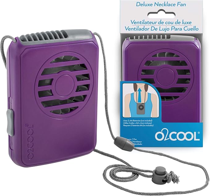 O2COOL Deluxe Necklace Fan Adjustable Lanyard Wearable Purple 2-Pack | Yes