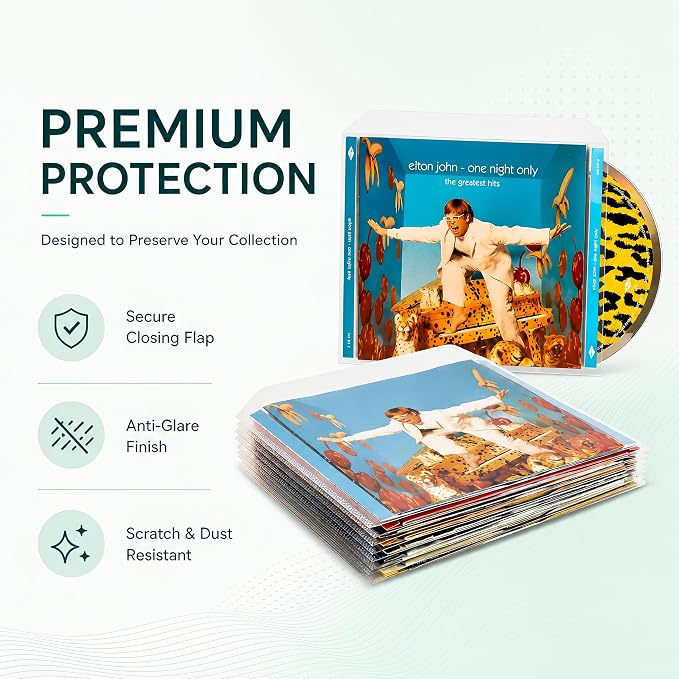 Tarifold CD Storage Sleeves with Closing Flap and Space for Cover, 100 Pack | Holds CD, cover art and booklet, durable 120-micron polypropylene, scratch and dust resistant, saves up to 70% storage space