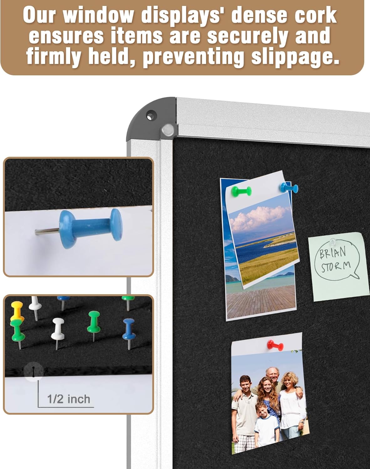 38"x38" Enclosed Bulletin Board, Lockable Weather-Resistant Aluminum Cork Noticeboard for School & Office, Silver Frame w/Black Flet