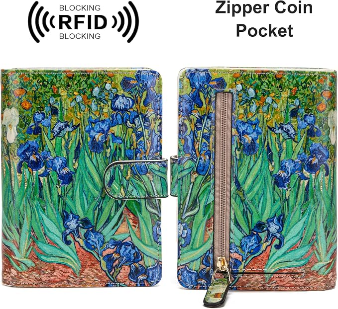 Passport Holder for Travel Essentials, RFID Blocking Passport Wallet Cover with Magnetic Closure, Passport Book Holders for Women and Men (Irises)