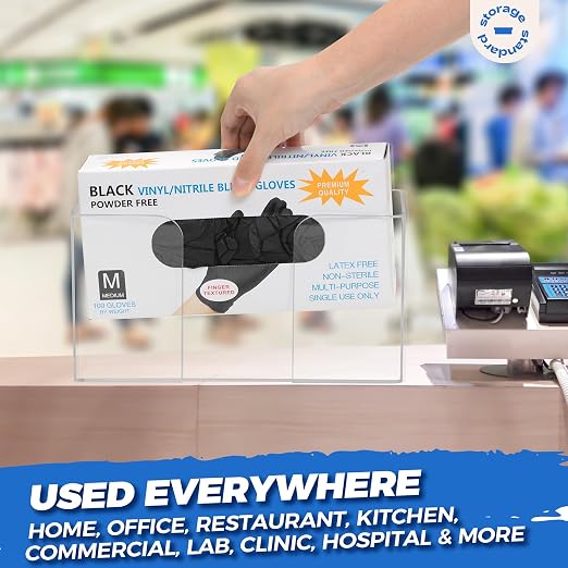 Glove Box Holder Dispenser - Kitchen, Medical, & Latex Gloves Holder Wall Mount or Countertop, Universal Fit - Thick Acrylic, Easy to Use, Slide, & Load Open Top Design - Clear