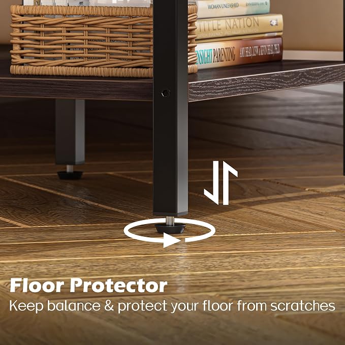 SUPERJARE Nightstand Set of 2 with Charging Station, USB-C Port, End Tables | Night Stand for Bedroom, with Adjustable Fabric Drawer, 3-Tier Storage Bedside Tables for Living Room, Walnut