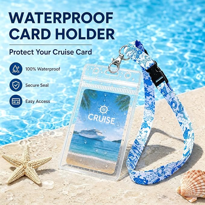 6 Pack Cruise Lanyard for Ship Cards, Cruise Essentials 2026, Starfish | Detachable Lanyards with Waterproof ID Badge Holders, Cruise Must Have for Carnival, Royal Caribbean, NCL
