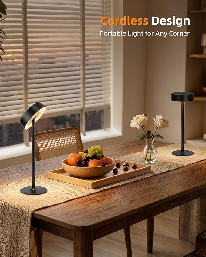 EZVALO Cordless Lamp, Rechargeable Table Lamp, Battery Operated | Portable Outdoor Waterproof, 3 Color Temps RGB, Dimmable Touch Control, LED Memory Function, Restaurant Dining Patio Kitchen