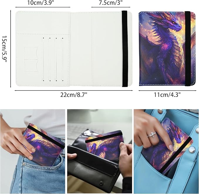 Dragon Passport Holder for Women and Men PU Leather Passport Cover for Travel