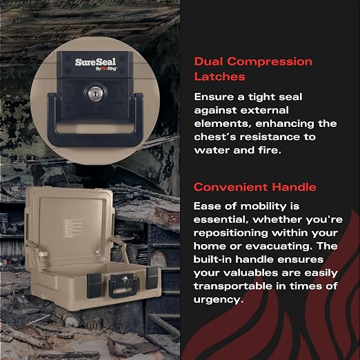 FireKing SureSeal Fire Rated Safe with Key Lock, Taupe | 1 Hour Fire Rated Safe - 100 Hour Water Resistant - Key Lock - Made in USA
