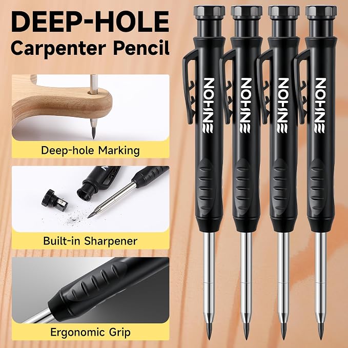 Enhon 57 Pcs Carpenter Pencils Set, Construction Pencils with Sharpener and Refills, Deep Hole Mechanical Carpenter Pencil Set with Retractable Pull Pen Pencil Holder for Architect Woodworking