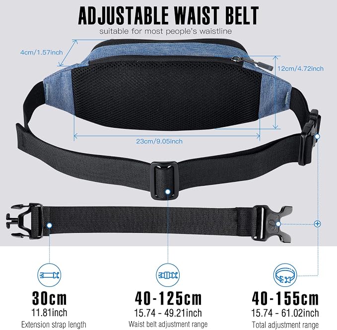 WATERFLY Small Fanny Pack Crossbody Lightweight Waist Bag for Woman Man | Adjustable extender strap, Slim compact, Water-resistant durable material, Breathable back pad, Multi-scene for travel, daily