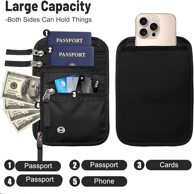 Sizobi Neck Wallet for Traveling Women Men, RFID Blocking Passport Holder | Nylon Travel Pouch, Family Travel Document Organizer, Passport Wallets, International Travel Must Haves Travel Accessories