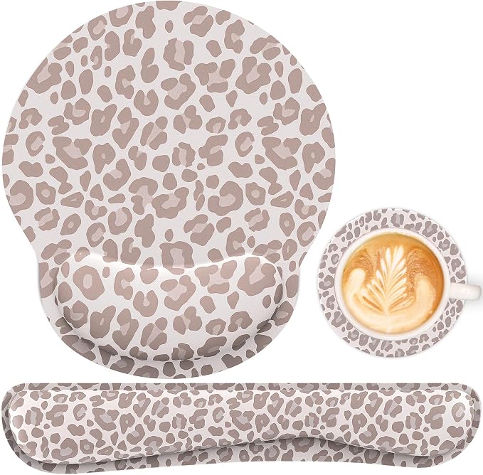 Ergonomic Mouse Pad with Wrist Rest and Keyboard Wrist Rest, Mousepad | Memory Foam Wrist Rest for Computer Keyboard, Pain Relief, Non-Slip Rubber Base, Mouse Pad Wrist Support for Gaming, Leopard