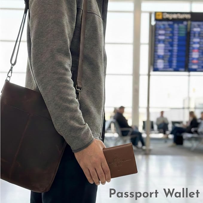 SETTINI® Genuine Leather RFID Passport Holder Wallet for Travel Compass | RFID blocking, genuine leather, passport + card slots, travel wallet, gift for travelers
