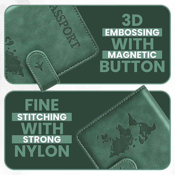 Passport Holder for Travel Essentials, Passport Wallet Cover Case for Travel Must Haves Accessories,Passport Book Holders for Women and Men BLACK (GREEN)