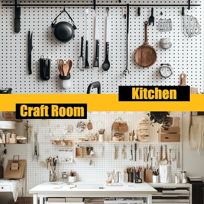 Spampur Peg Board, 6 Pack Metal Pegboard Panels with 50 Hooks | White Pegboards Wall Organizer, Heavy Duty Peg Board for Garage Tool Storage, Office Organization, Craft Room, Desk