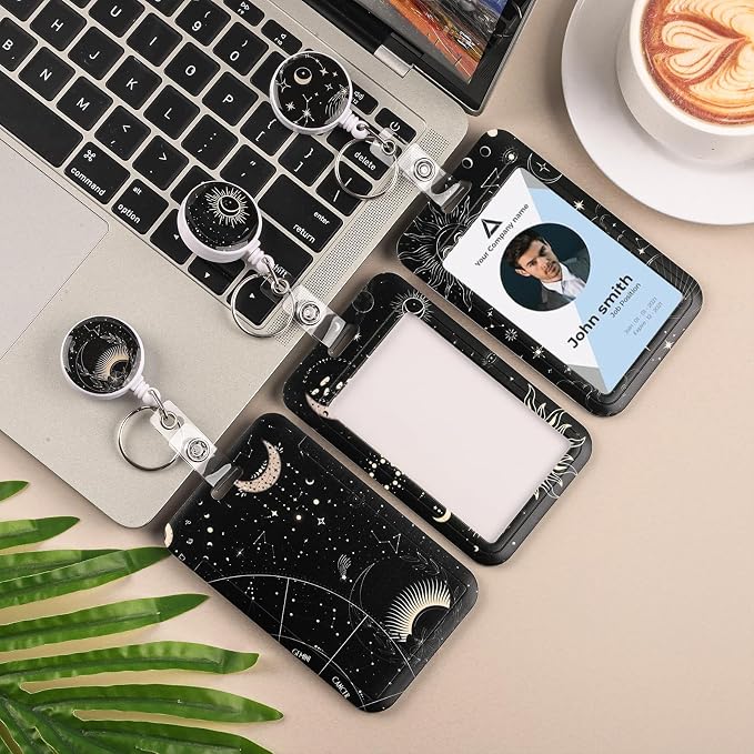 3 Set Moon Star Badge Holder with Retractable Reel, Retractable ID Badge Holders with Clip Card Holder Case for Nurse Teacher Women Office Gift for Coworkers