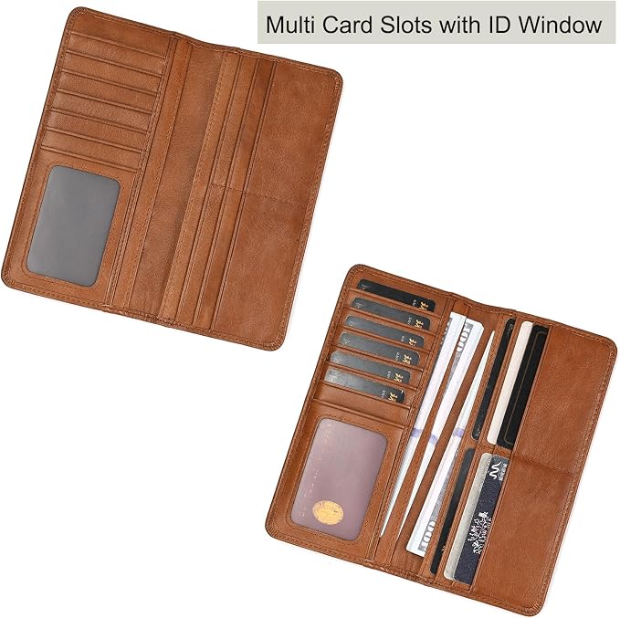 Genuine Leather Long Wallet for Men, Large Capacity Purse Clutch Bag Handbag Checkbook Cash Credit Cards Phone Holder | Large Capacity