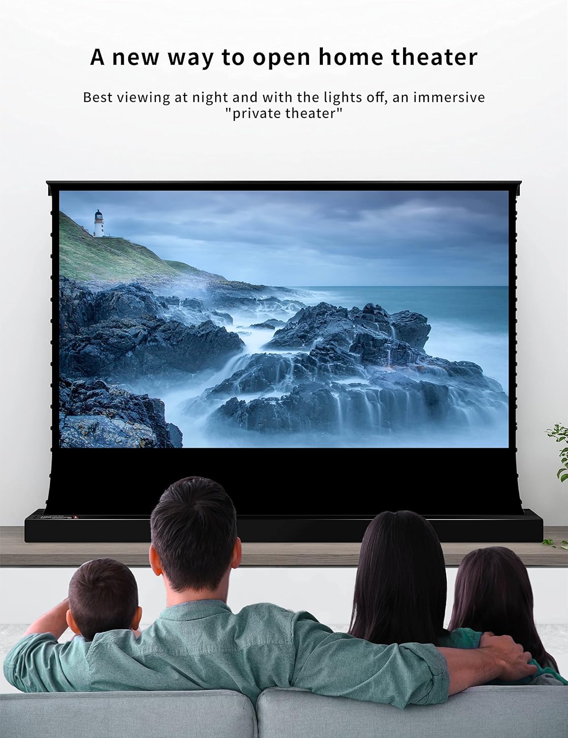 VIVIDSTORM-4K Movie Projector Screen S 120 Inch Sound Transparent Perforated Floor Rising White Fabric 4k HD Ready Home/Movie Theatre Work with Normal Throw Projector, VSDSTPW120H