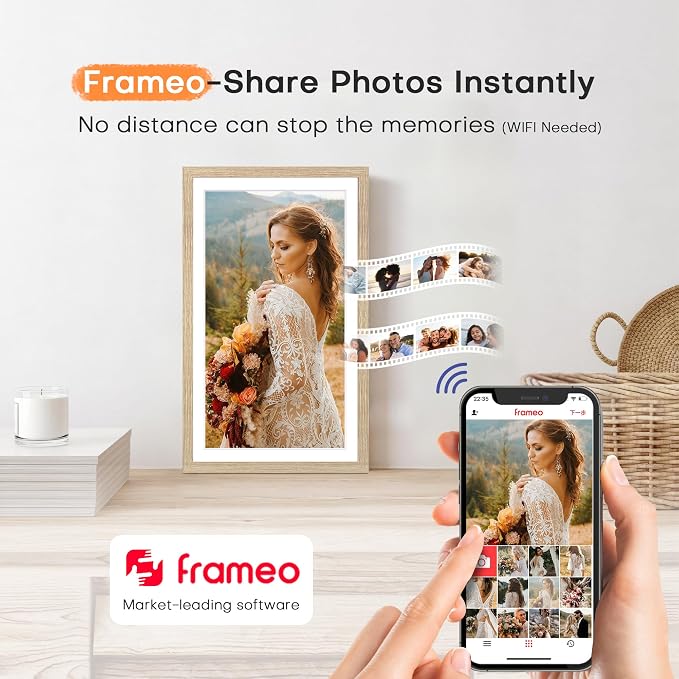 Digital Picture Frame Large, 15.6 Inch Digital Photo Frame Frameo, WiFi Electric Slideshow Frame, 1920*1080 IPS FHD Touchscreen, 32GB, Tabletop&Wall-Mounted, Share Video Picture, Gifts, Oyster White