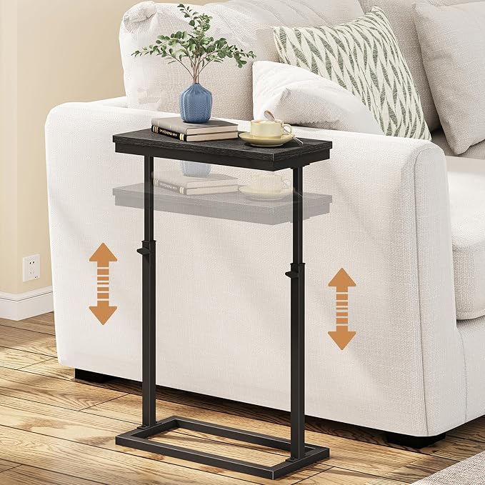 TUTOTAK End Table, Side Table, Tall Couch Table, Sofa Table | for living Room, Bedroom, Black TB01BK083
