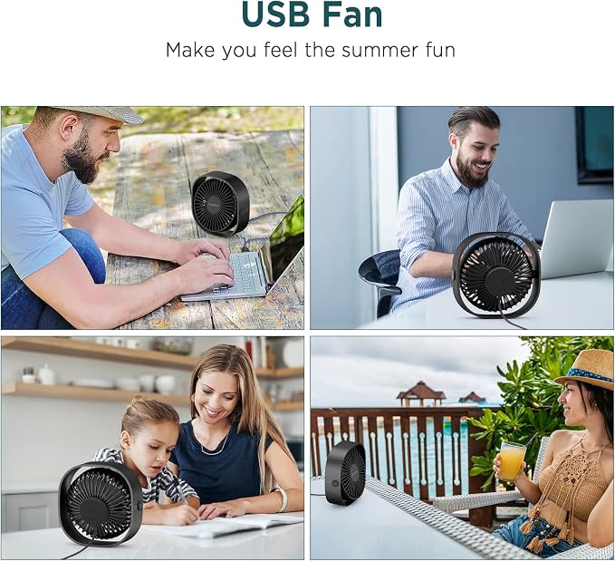 EasyAcc USB Small Desk Fan, Slumber Pod Fan [360°Rotatable Head &Powerful ] 3 Speeds Portable Personal Table Travel Fan for Sleeping Desk Cruise Ship Dorm Bedroom Office Office (No Battery)