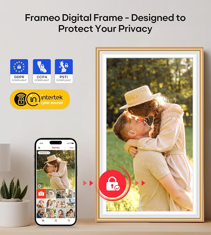 64GB Frameo 15.6" Digital Picture Frame Large 1920 x 1080 IPS FHD Touch Screen WiFi Electronic Photo Frames Share Moments Instantly Anywhere Best Gifts for Parents and Grandparents Golden White