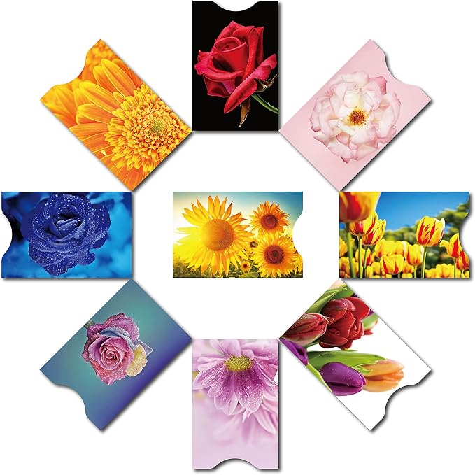 CARSLIFE RFID Blocking Sleeves (9 Credit Card & 3 Passport Sleeves) - Anti RFID Identity Theft Protection, Beautiful Flowers Design