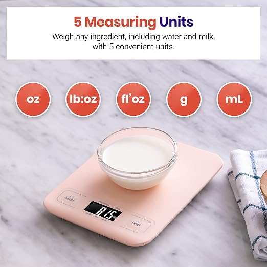 Etekcity Food Kitchen Scale, Digital Grams and Ounces, Medium | Tare function, ideal for baking, weight loss, keto, meal prep, packages, liquids and jewelry, Pink